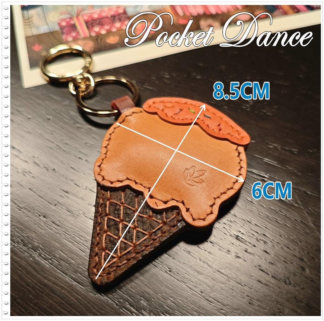 Leather Ice Cream Keychain: Handmade Bag Charm
