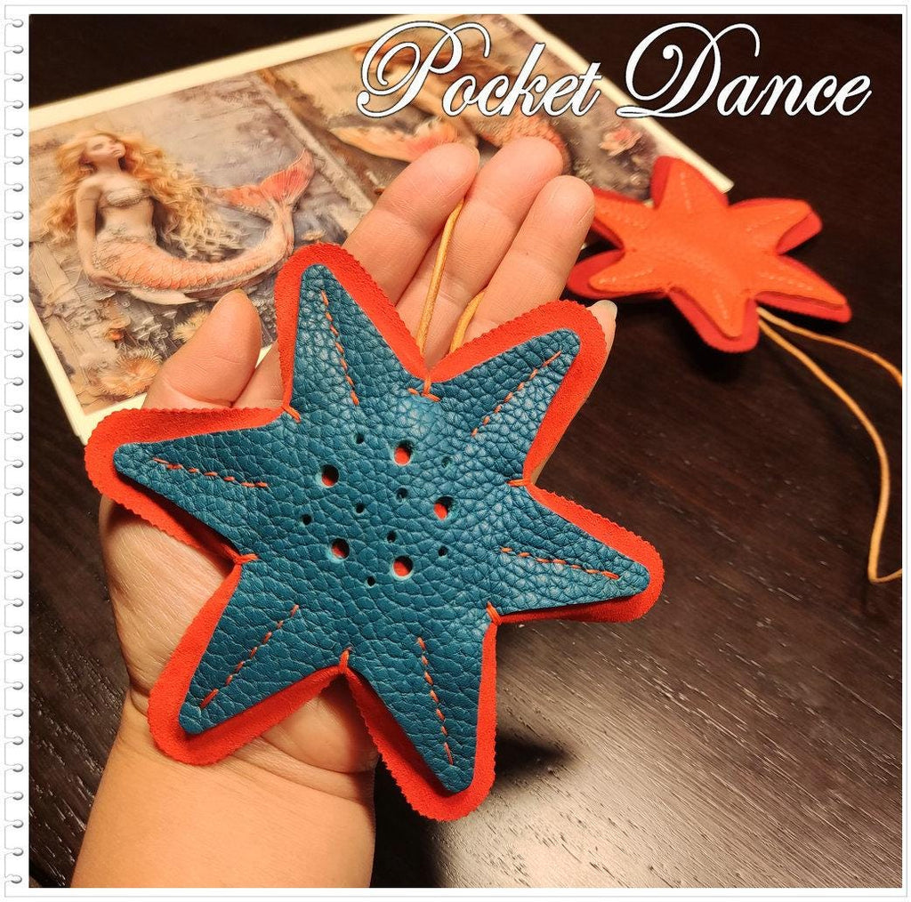 Handmade Leather Starfish Bag Charm: Ocean Sea Star Keychain