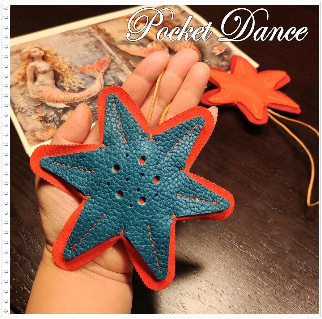 Handmade Leather Starfish Bag Charm: Ocean Sea Star Keychain