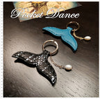 Leather Mermaid Tail Keychain: Pearl Charm Key Fob