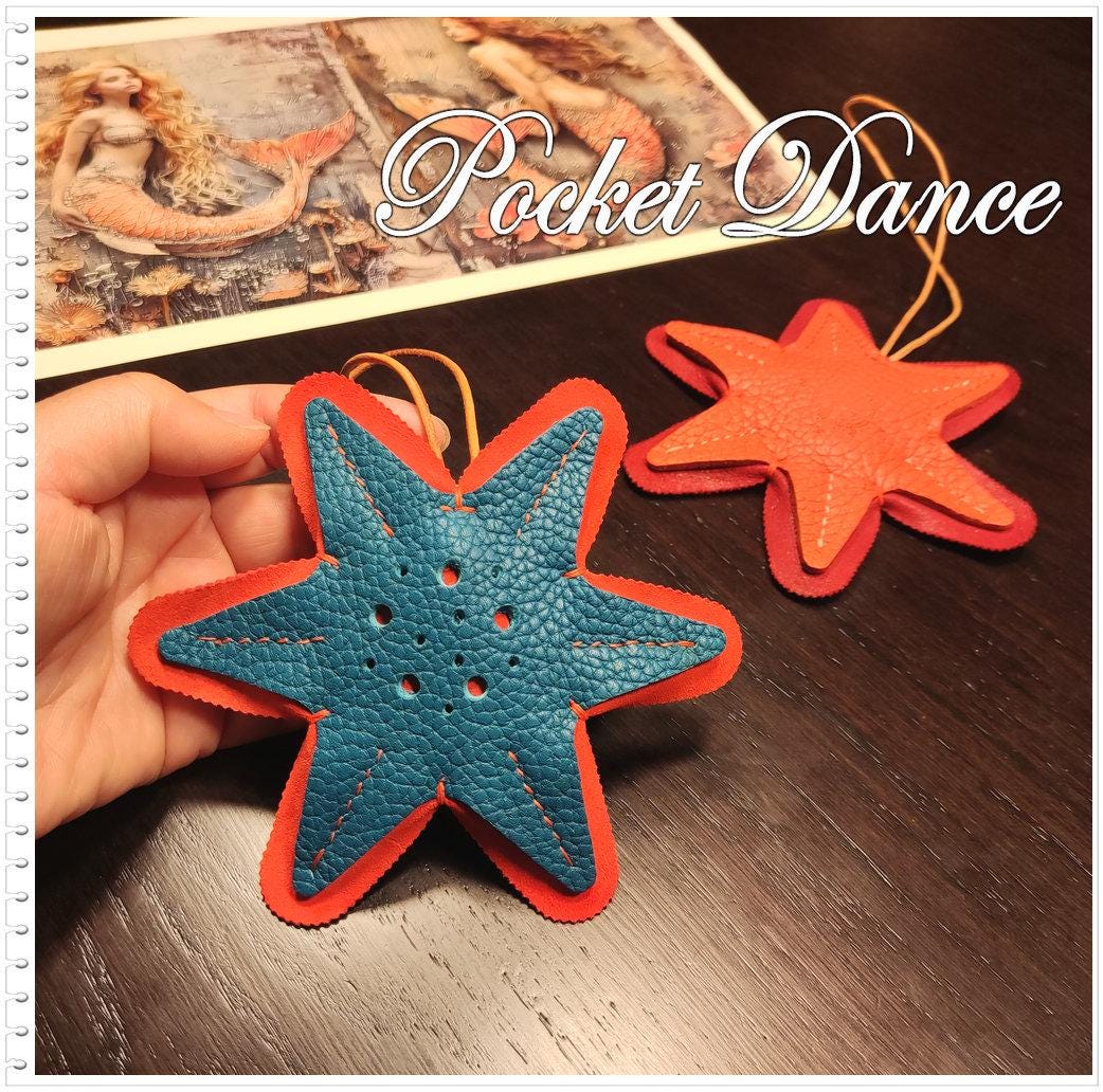 Handmade Leather Starfish Bag Charm: Ocean Sea Star Keychain