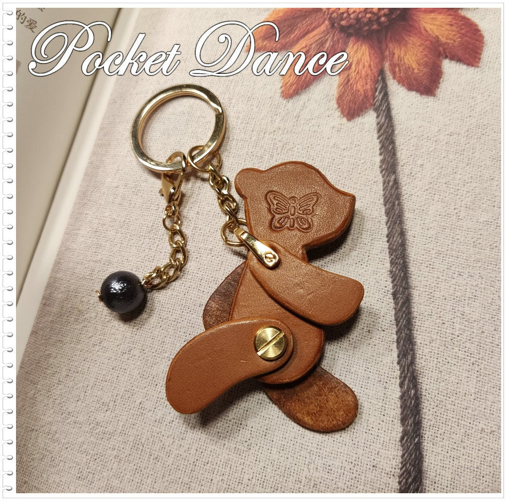 Handmade Leather Teddy Bear Keychain: Movable Limbs Charm