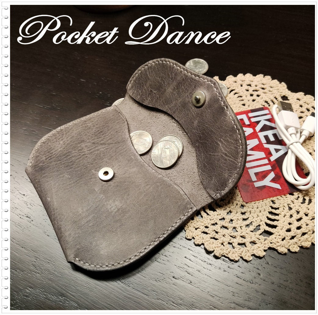 Handmade Gray Leather Coin Purse: Panda Card Wallet