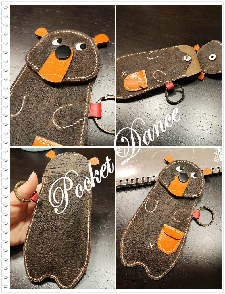 Handmade Leather Bear Coin Purse: Kids Pencil Case, Small Wallet