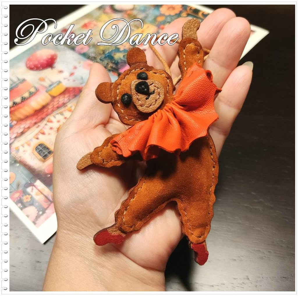 Handmade Leather Ballet Bear Bag Charm: Nutcracker Gift