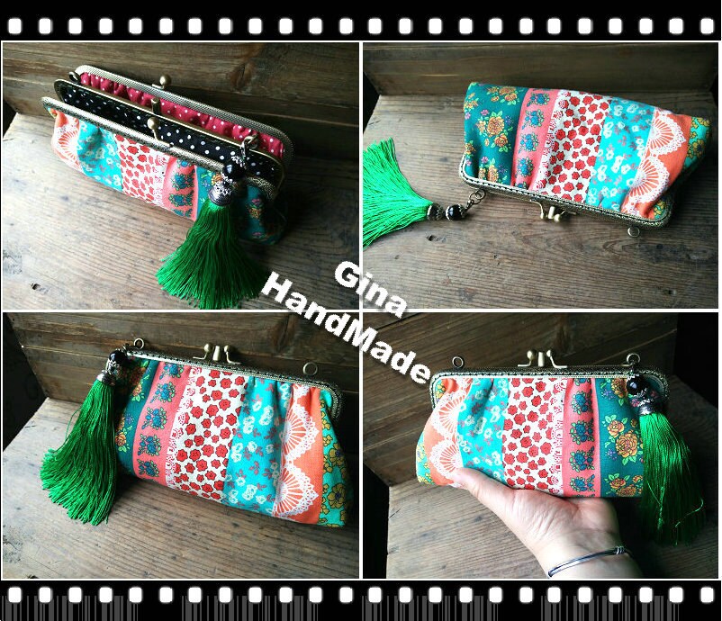 Handmade Patchwork Kiss Lock Clutch: Floral Coin Purse Wallet