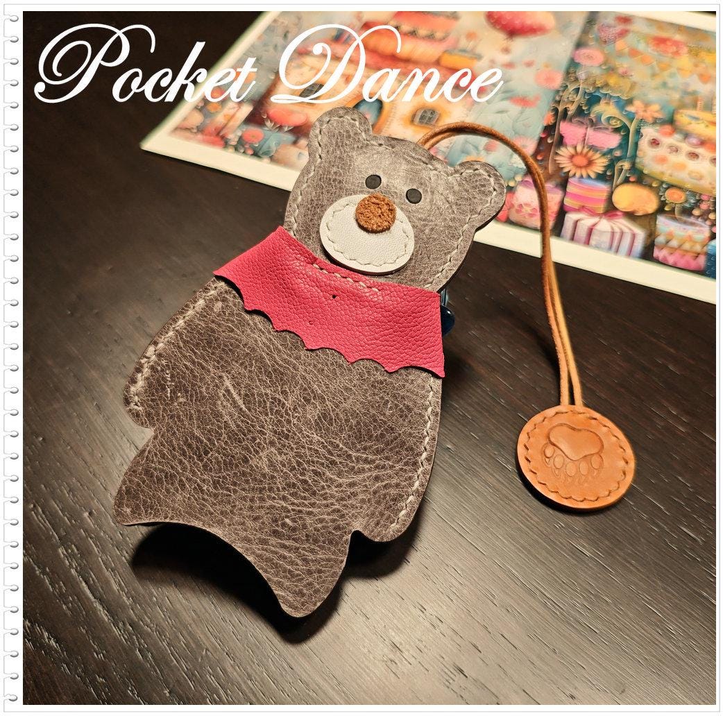 Handmade Leather Bear Key Pouch: Gray Car Key Case, Keychain