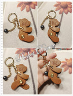 Handmade Leather Teddy Bear Keychain: Movable Limbs Charm