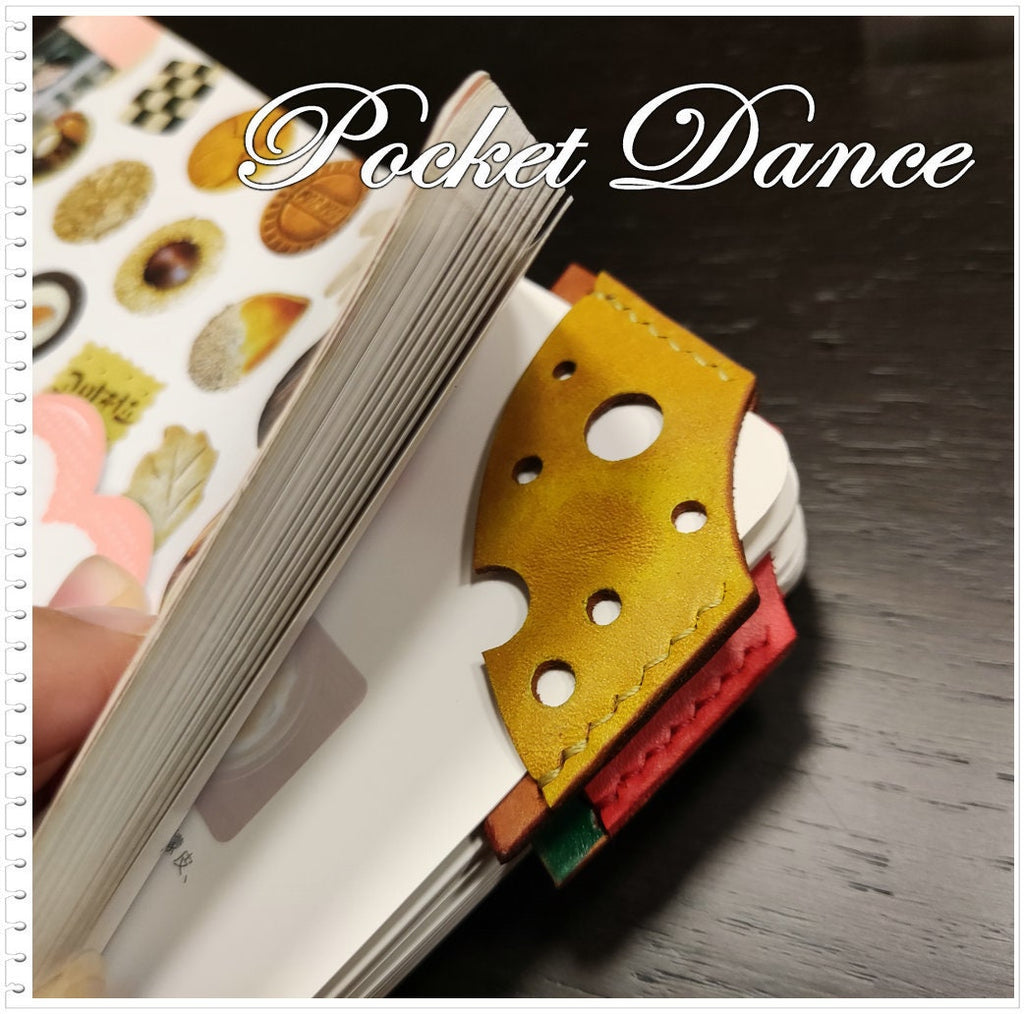 Handmade Leather Corner Bookmark: Cheese & Watermelon Design