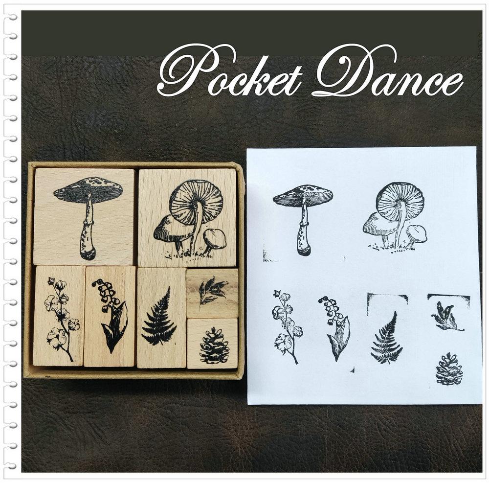 Plant Rubber Stamp Set: Mushroom, Bluebells, Pinenut - Scrapbook Supply