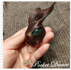 Handmade Leather Rabbit Brooch: Green Stone Eyes, Bunny Keychain
