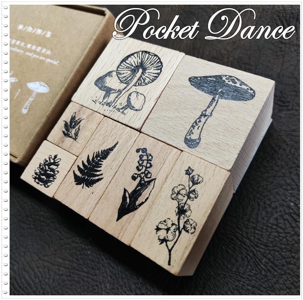 Plant Rubber Stamp Set: Mushroom, Bluebells, Pinenut - Scrapbook Supply