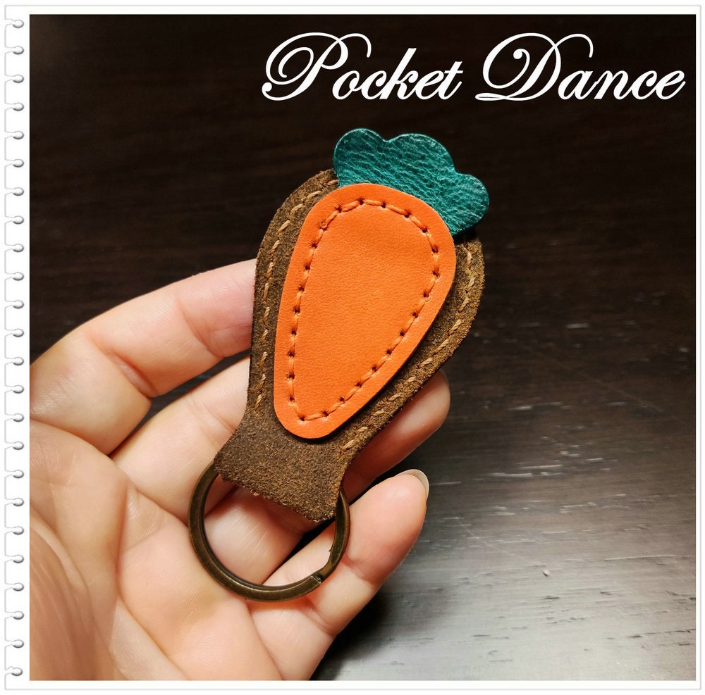 Handmade Leather Carrot Keychain, Keyring Charm