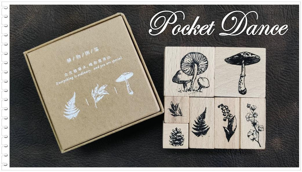 Plant Rubber Stamp Set: Mushroom, Bluebells, Pinenut - Scrapbook Supply