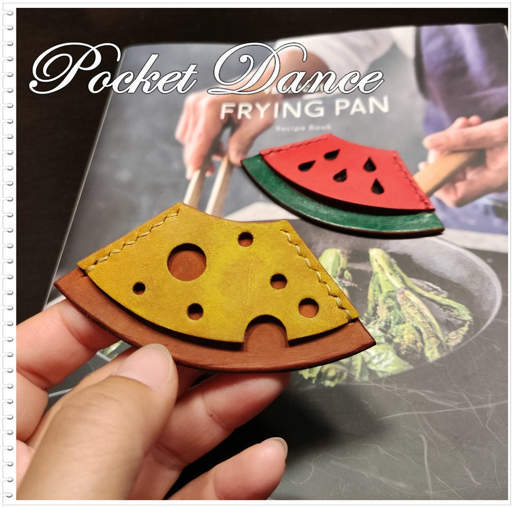 Handmade Leather Corner Bookmark: Cheese & Watermelon Design