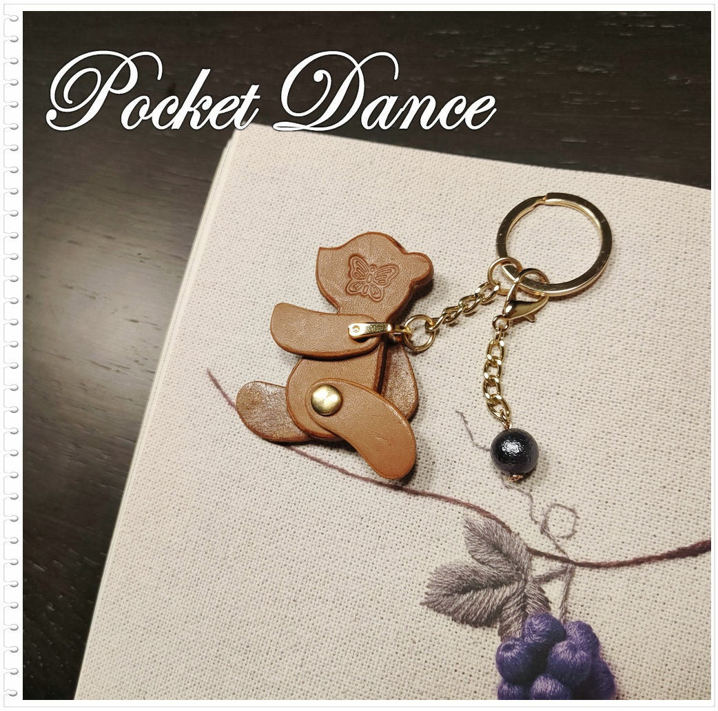Handmade Leather Teddy Bear Keychain: Movable Limbs Charm