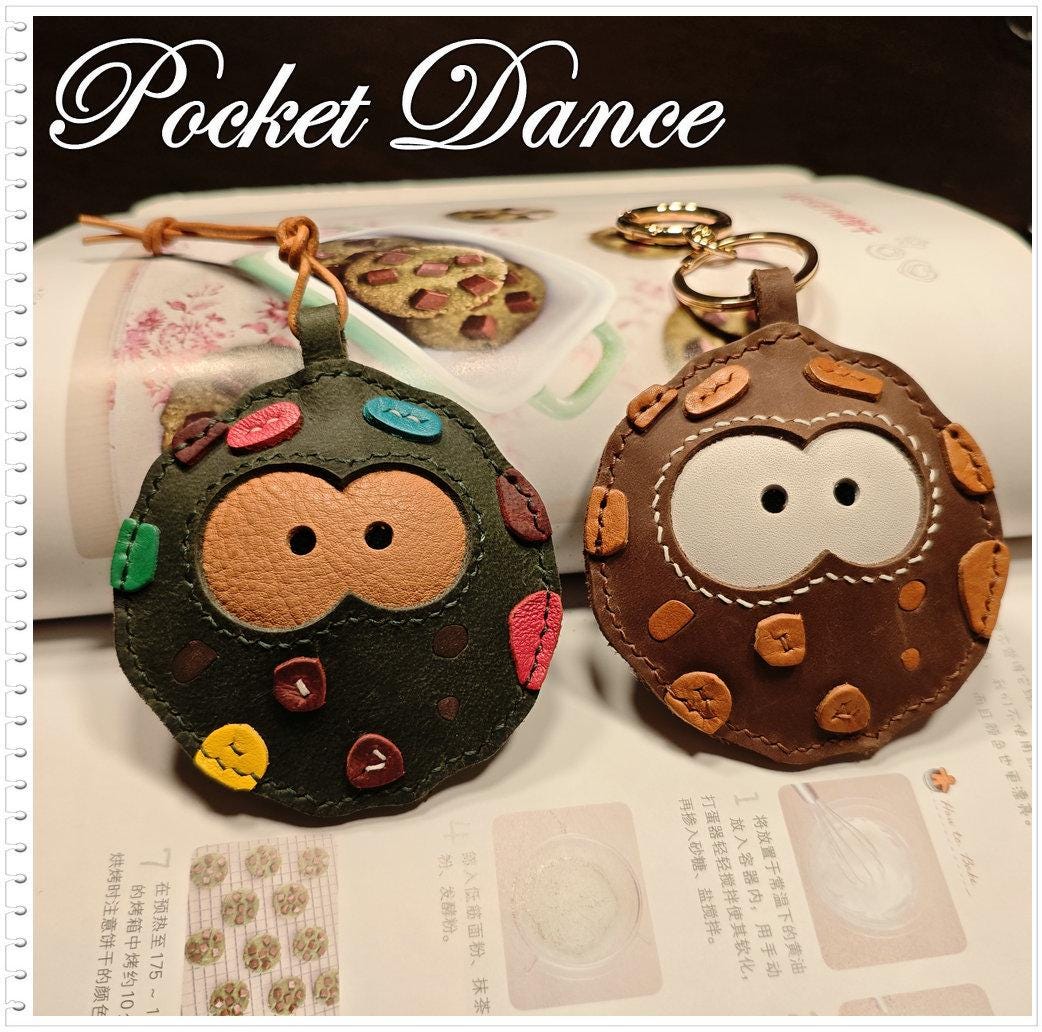 Handmade Leather Chocolate Cookie Keychain, Cute Bag Charm