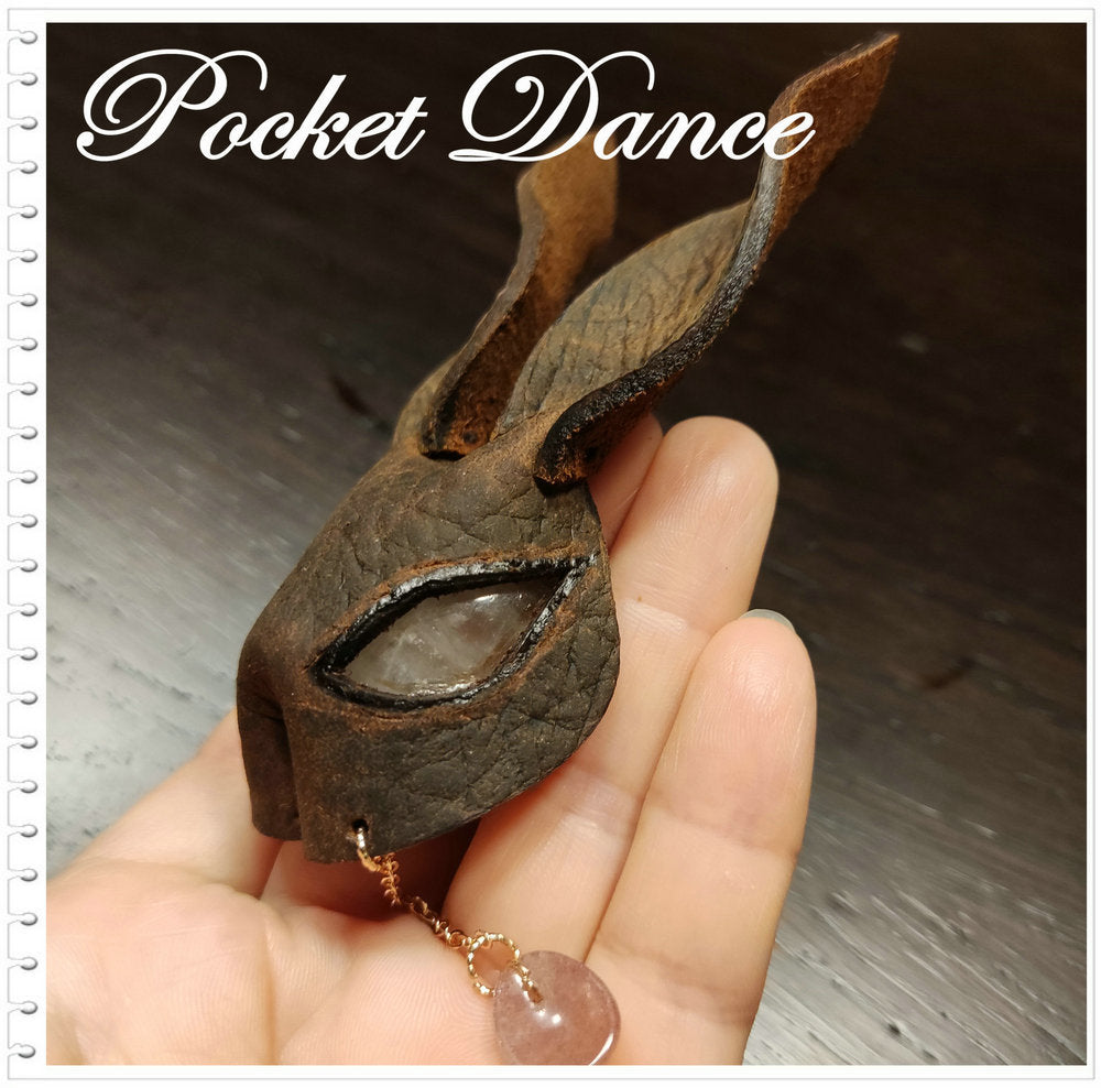 Handmade Leather Rabbit Brooch: Natural Stone Accent, Keyring Option