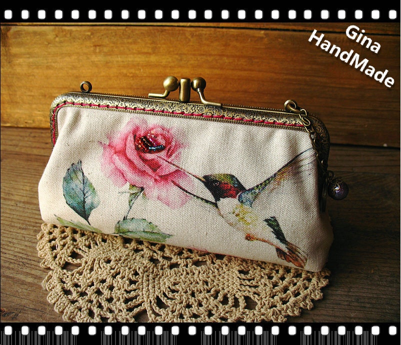 Peony & Hummingbird Purse