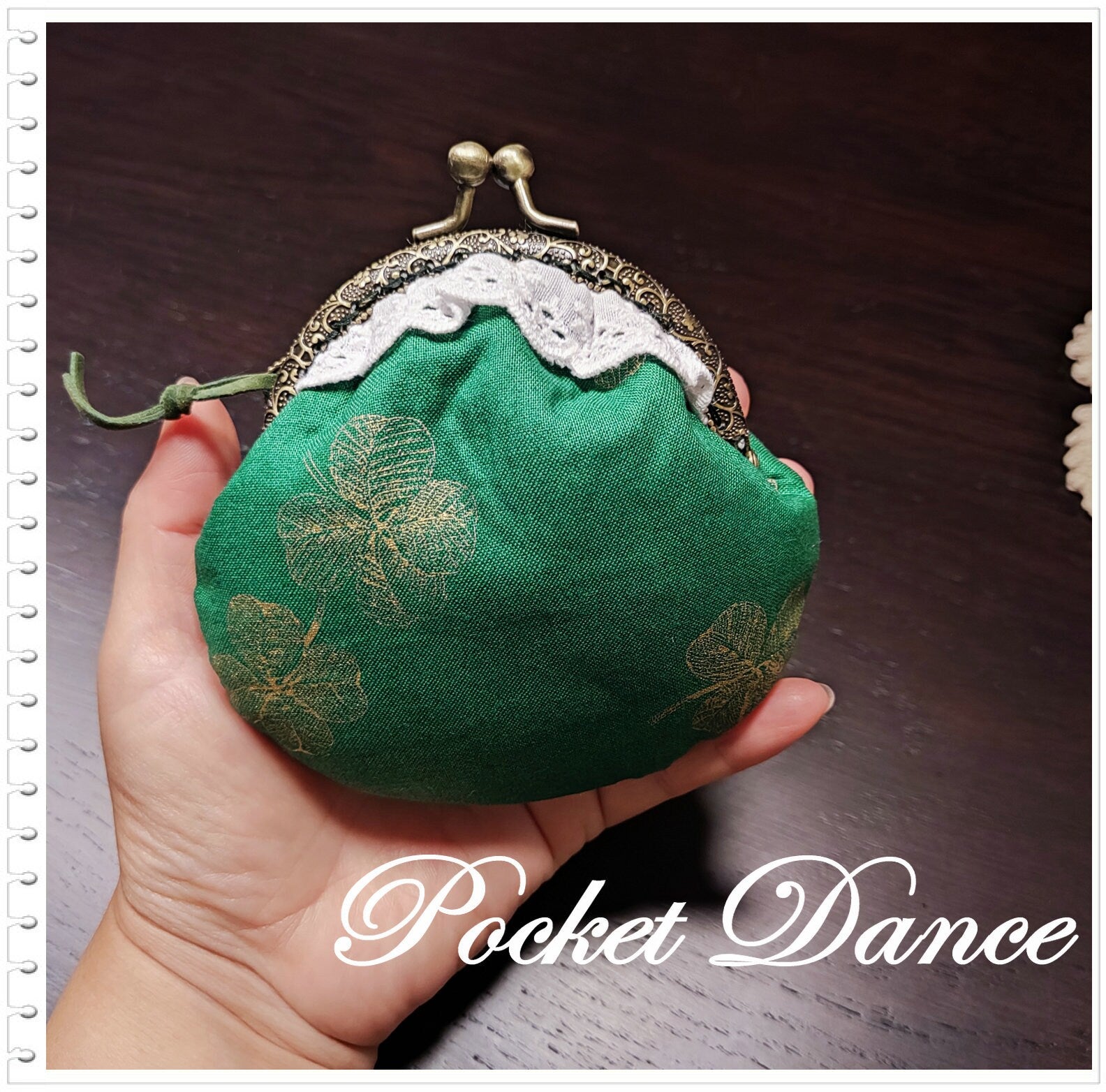 Handmade Lucky Clover Coin Purse: Green Kiss Lock Clutch