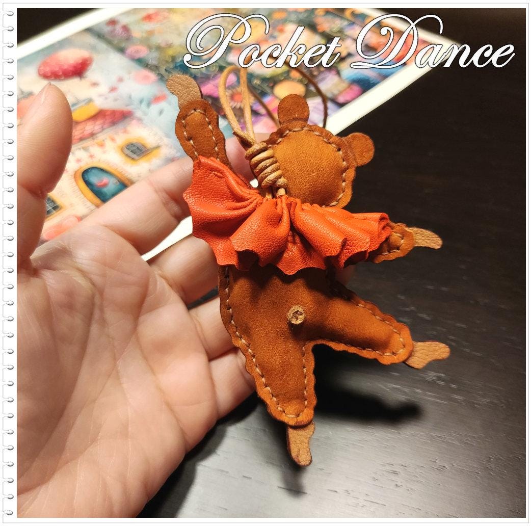 Handmade Leather Ballet Bear Bag Charm: Nutcracker Gift