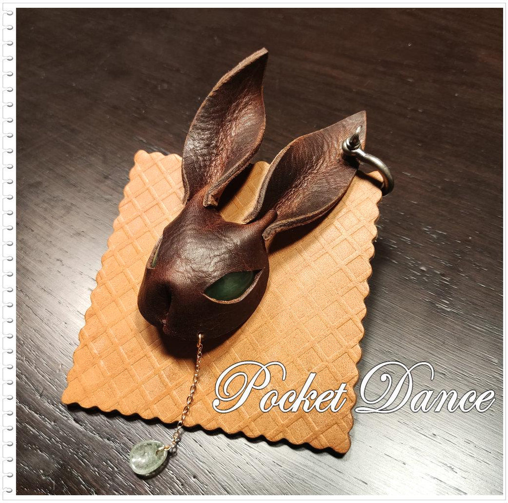 Handmade Leather Rabbit Keychain with Green Stone Eye