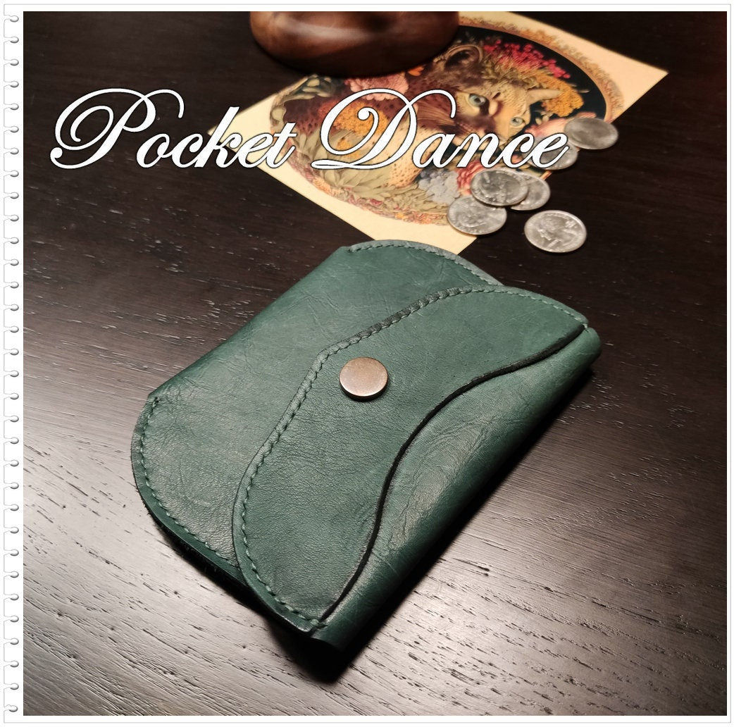 Handmade Green Leather Coin Purse: Embossed Whale Design