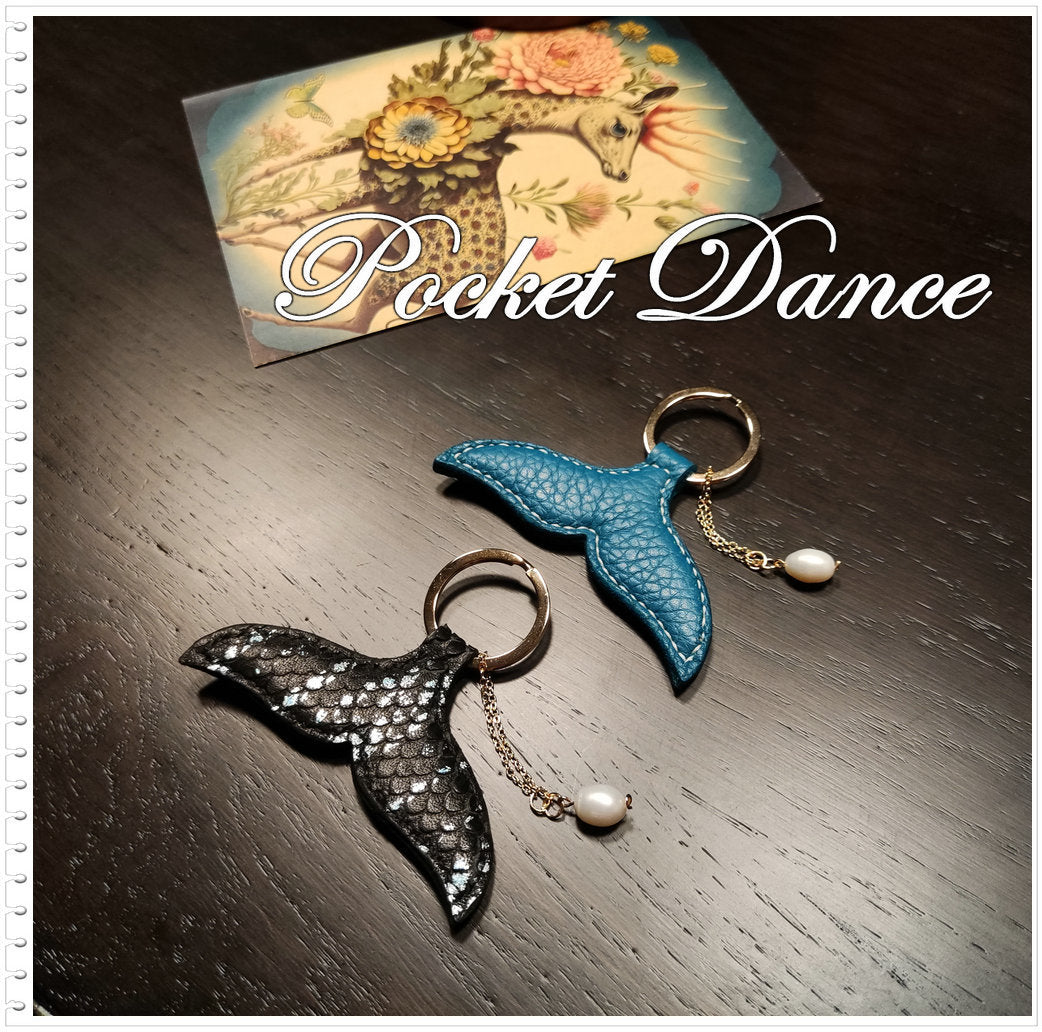 Leather Mermaid Tail Keychain: Pearl Charm Key Fob