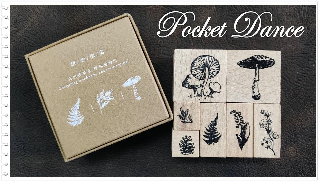 Plant Rubber Stamp Set: Mushroom, Bluebells, Pinenut - Scrapbook Supply