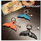 Ocean Blue Leather Mermaid Tail Keychain: Pearl Keyring Charm