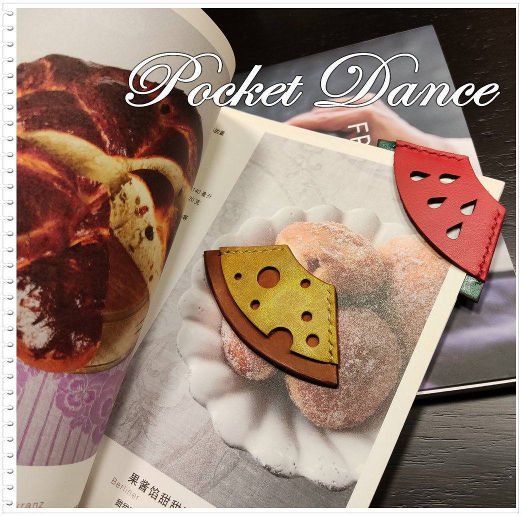 Handmade Leather Corner Bookmark: Cheese & Watermelon Design