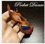 Handmade Leather Rabbit Keychain: Royal Blue Stone Eyes