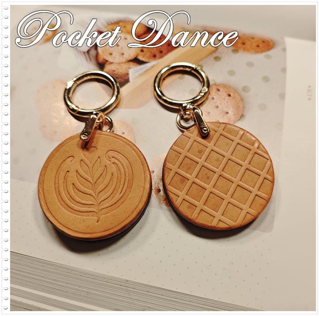 Leather Biscuits Keychain, Coffee Latte Art Charms, Chocolate Cookies Food Bag Charm gifts