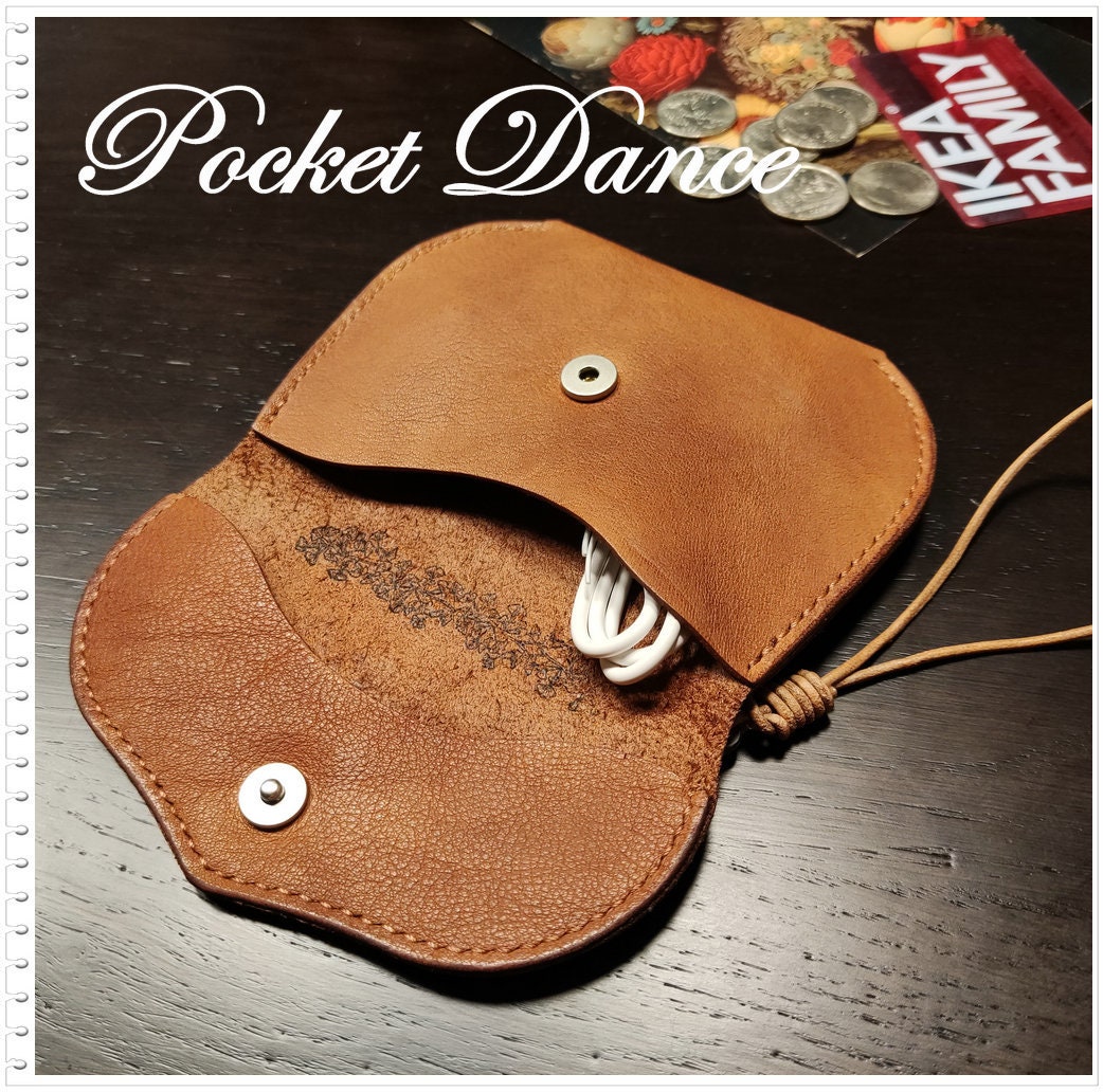 Handmade Leather Coin Purse: Compass Embossed Card Wallet