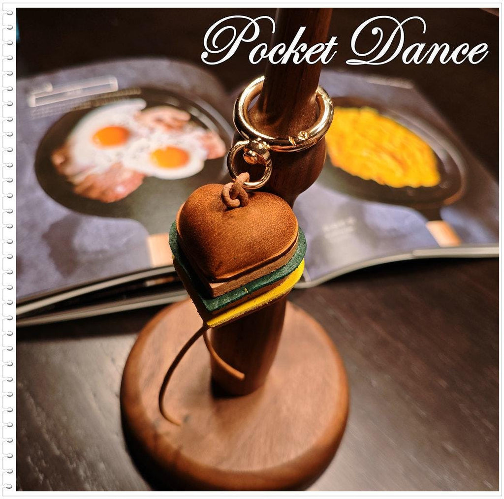 Leather Hamburger keychain, Cheeseburger bag charm, food gifts