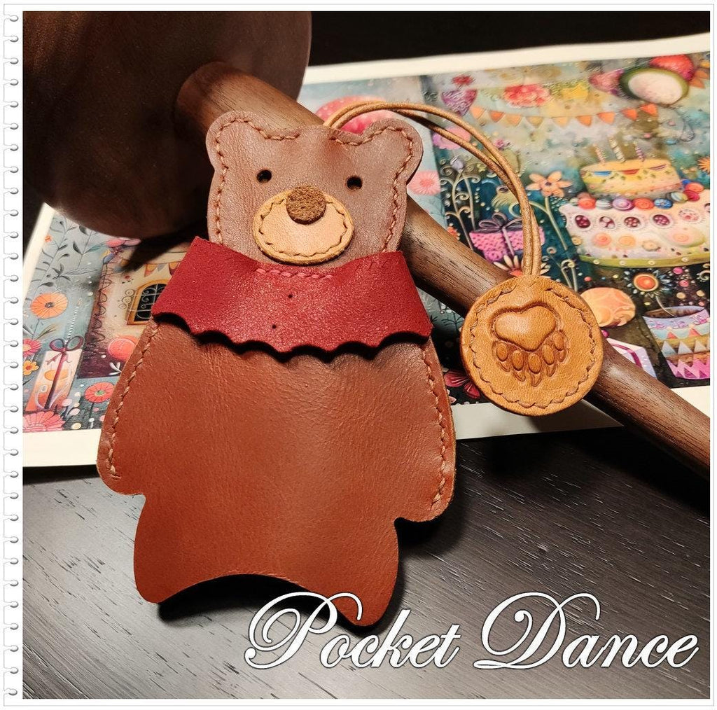 Leather teddy bear key bag, bear key holder, leather bear keychain, key leather cover case cute, cute bag charms Kids Gifts