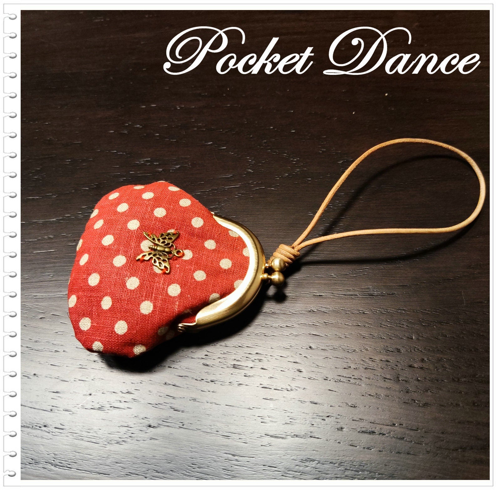 Handmade Butterfly Kiss Lock Coin Purse: Red Dots Cotton Linen