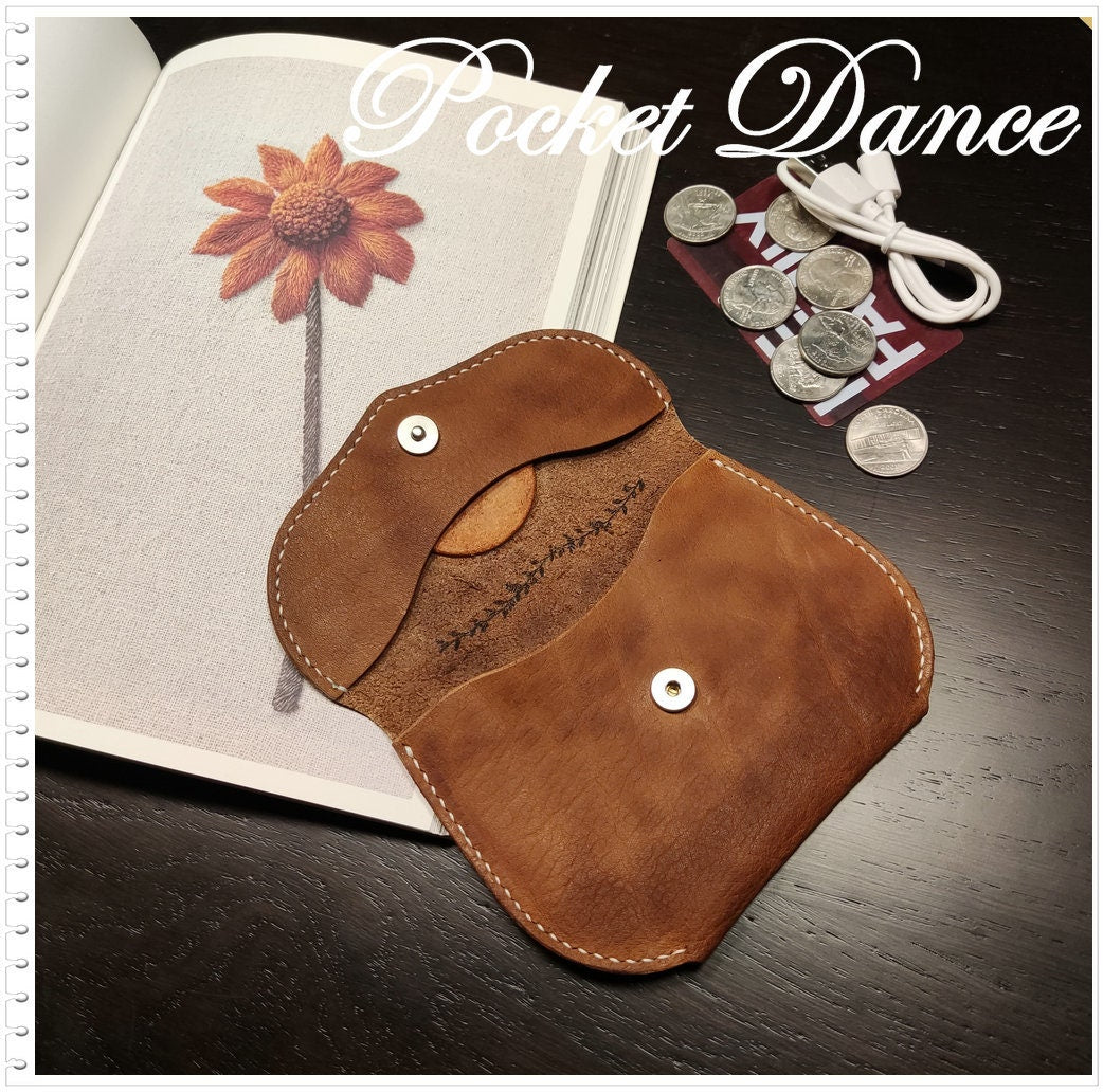 Handmade Rose Engraved Leather Coin Purse: Small Card Wallet