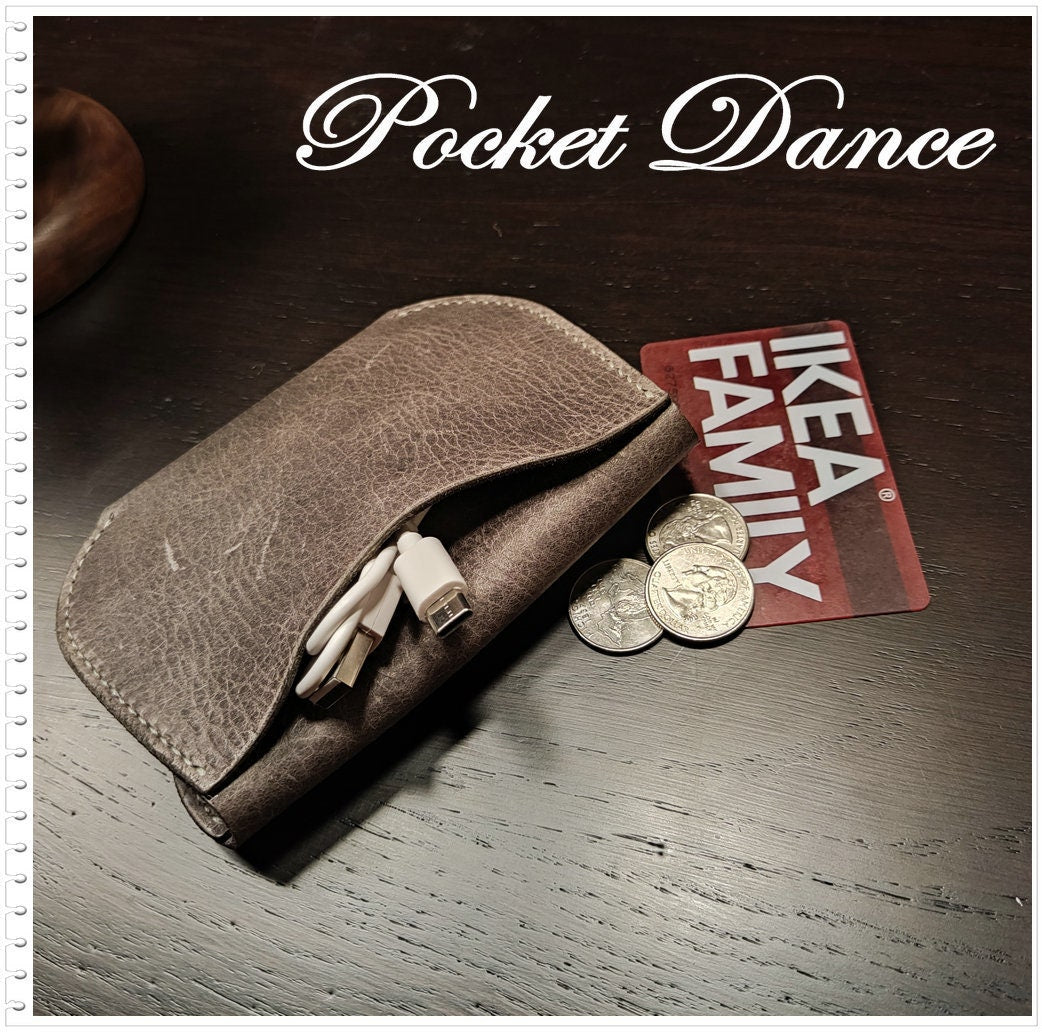 Handmade Gray Leather Coin Purse: Panda Card Wallet