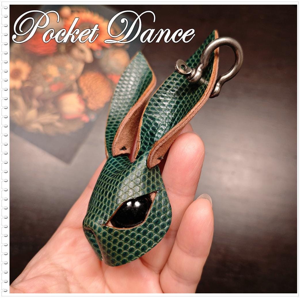 Handmade Leather Rabbit Keychain or Brooch: Animal Jewelry Gift