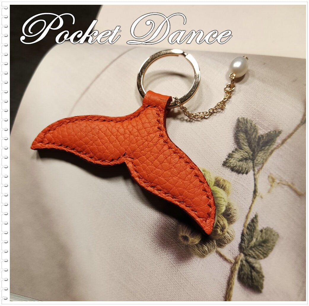 Handmade Leather Mermaid Tail Keychain: Pearl Keyring Bag Charm