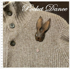 Handmade Leather Rabbit Brooch: Natural Stone Accent, Keyring Option