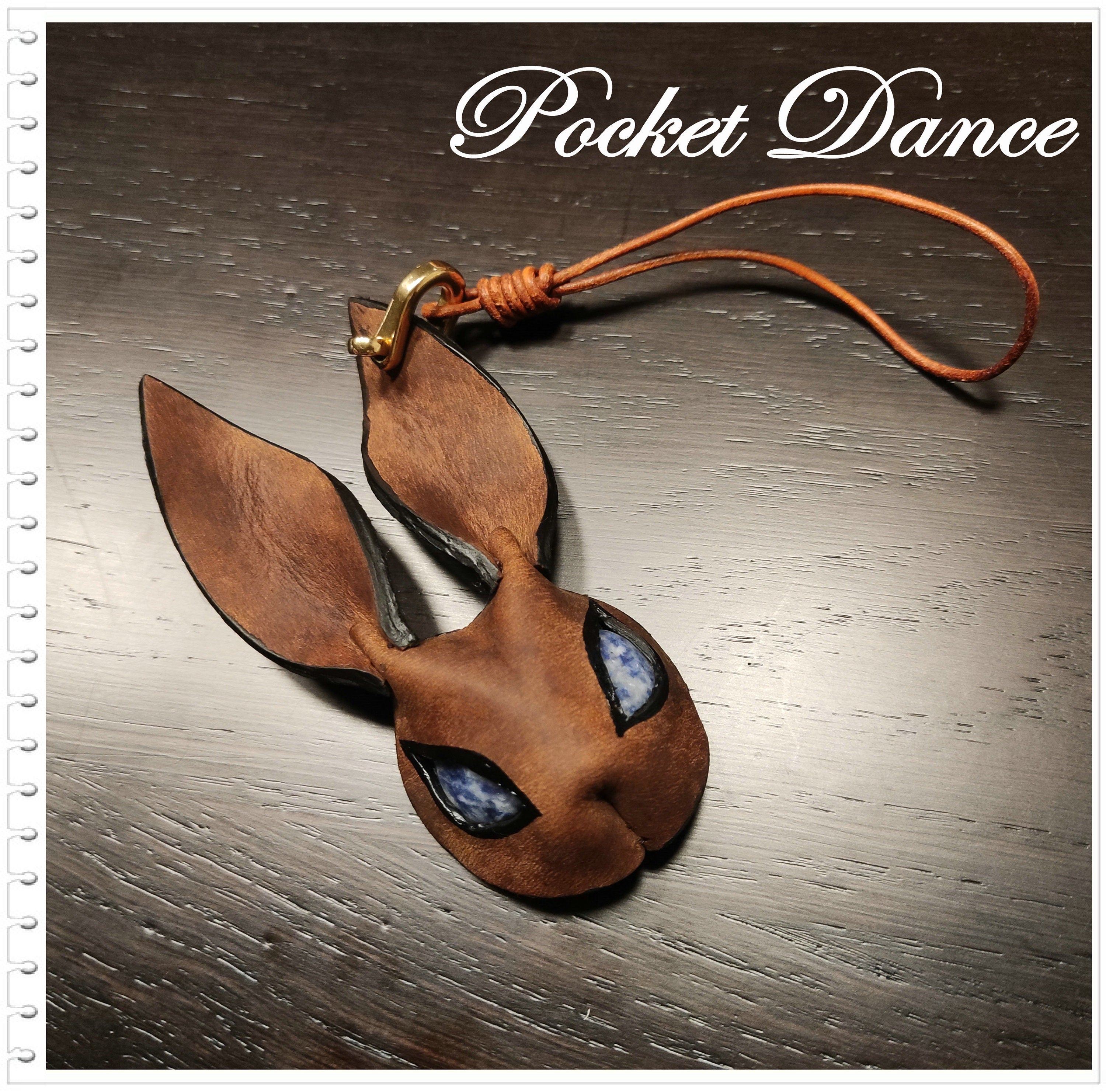 Handmade Leather Rabbit Keychain: Bunny Bag Charm with Natural Stone Eyes