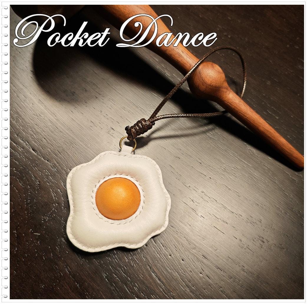 Handmade Leather Fried Egg Keychain, Food Bag Charm