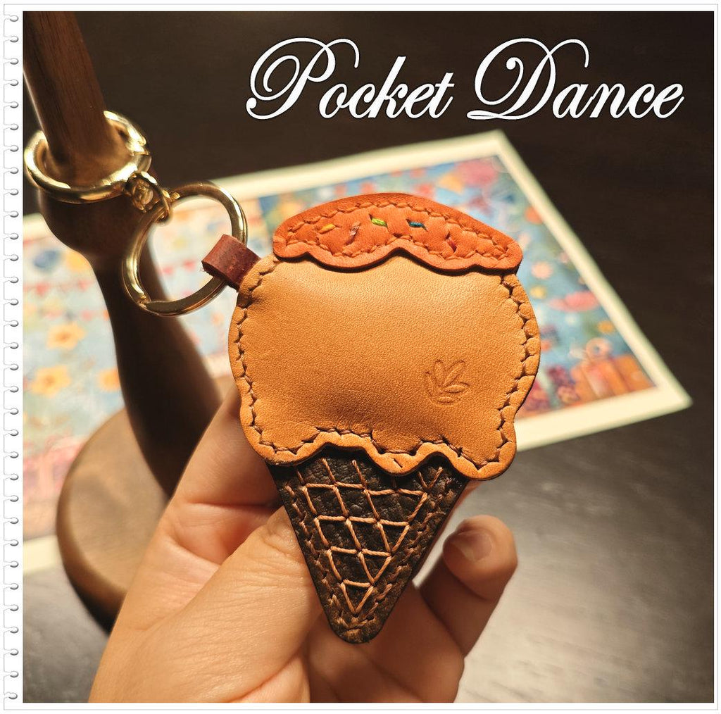 Leather Ice Cream Keychain: Handmade Bag Charm