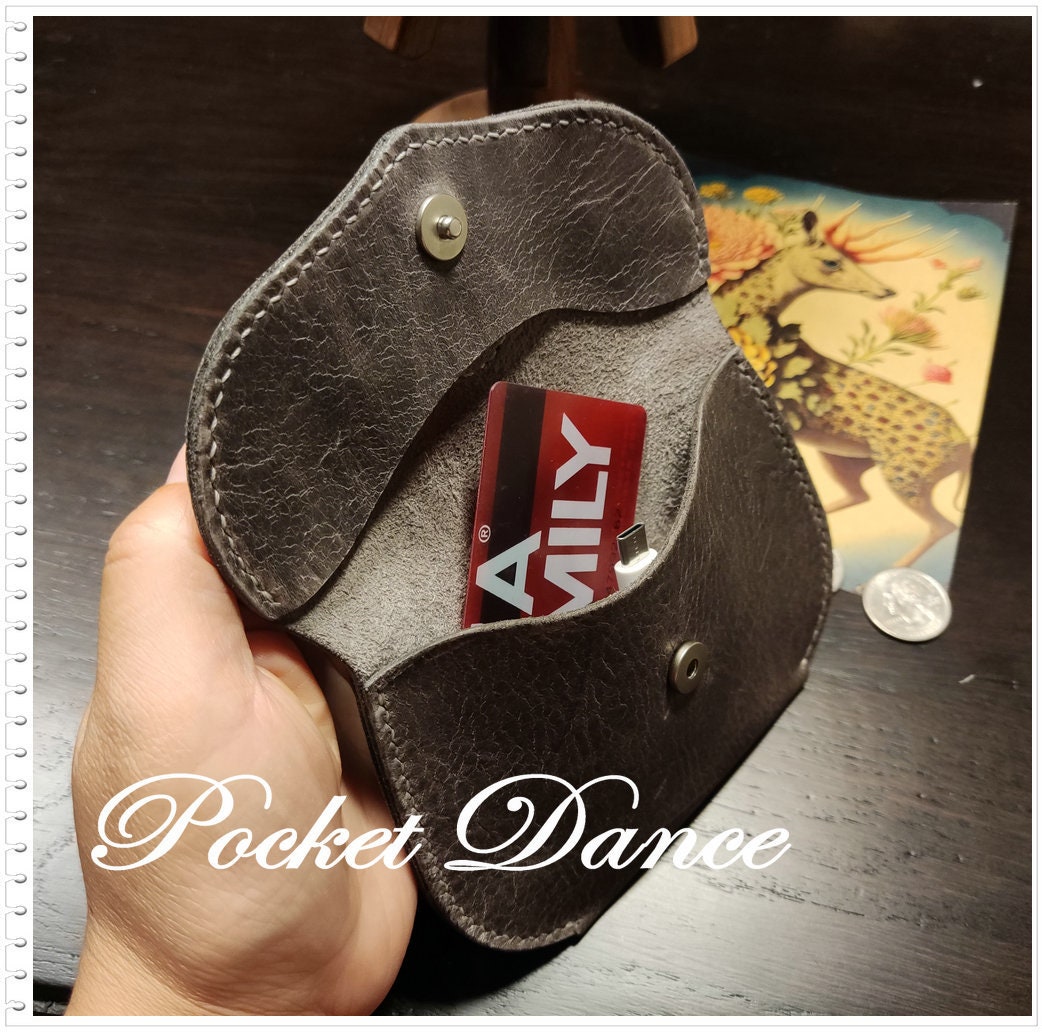 Handmade Gray Leather Coin Purse: Panda Card Wallet