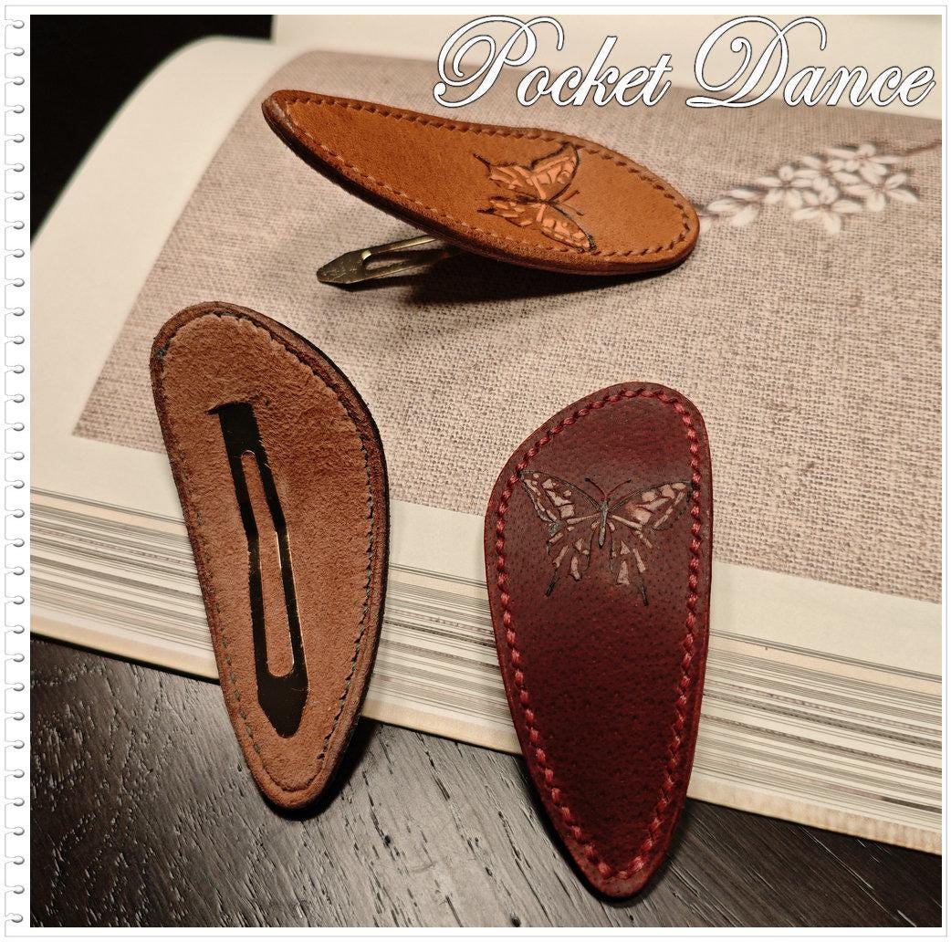 Handmade Butterfly Leather Hair Barrette: Large Hair Clip