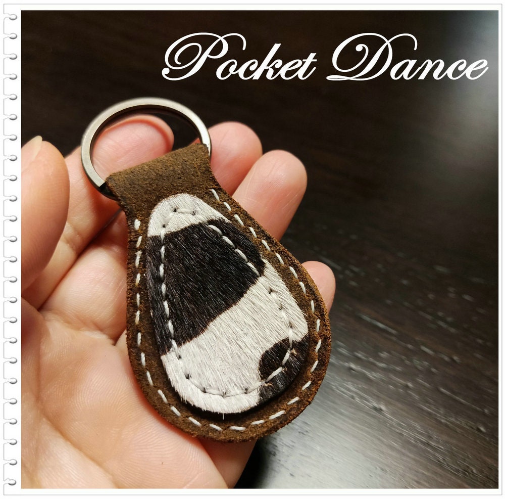 Handmade Leather Cow Print Keyring, Charm Organizer