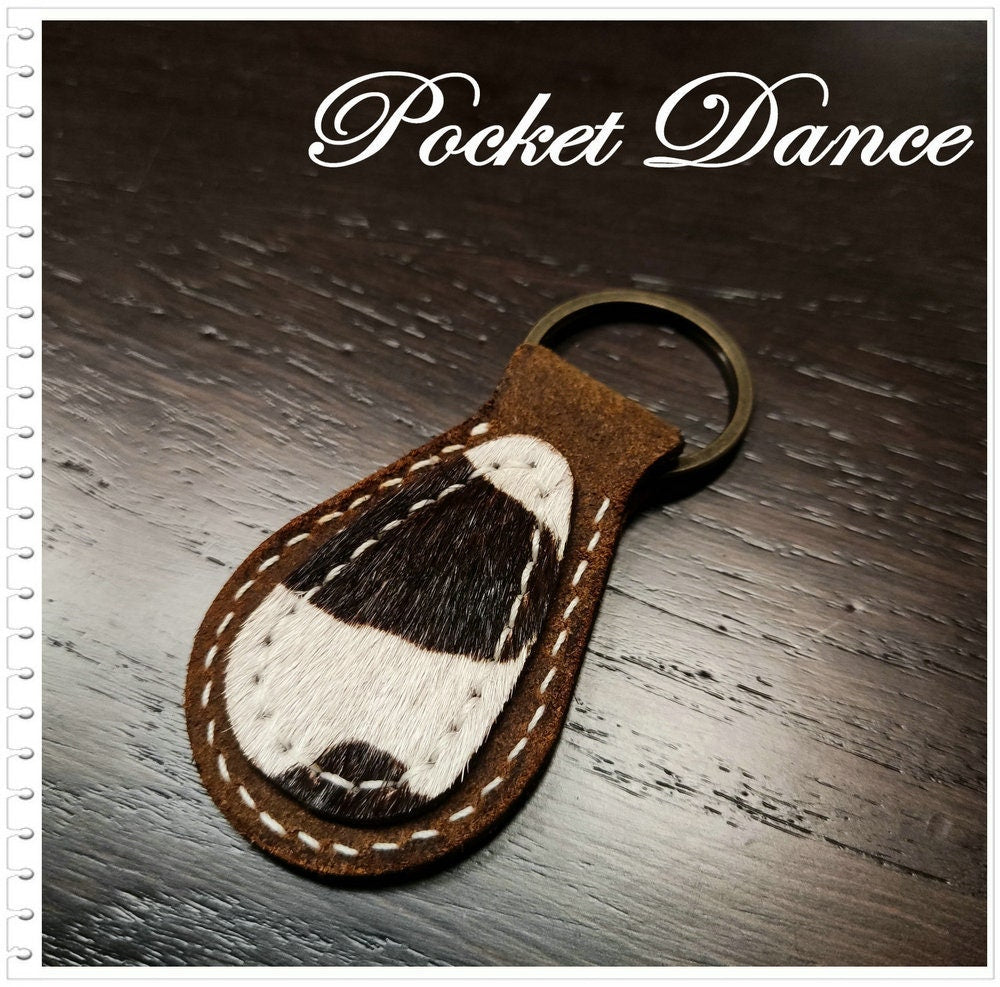 Handmade Leather Cow Print Keyring, Charm Organizer