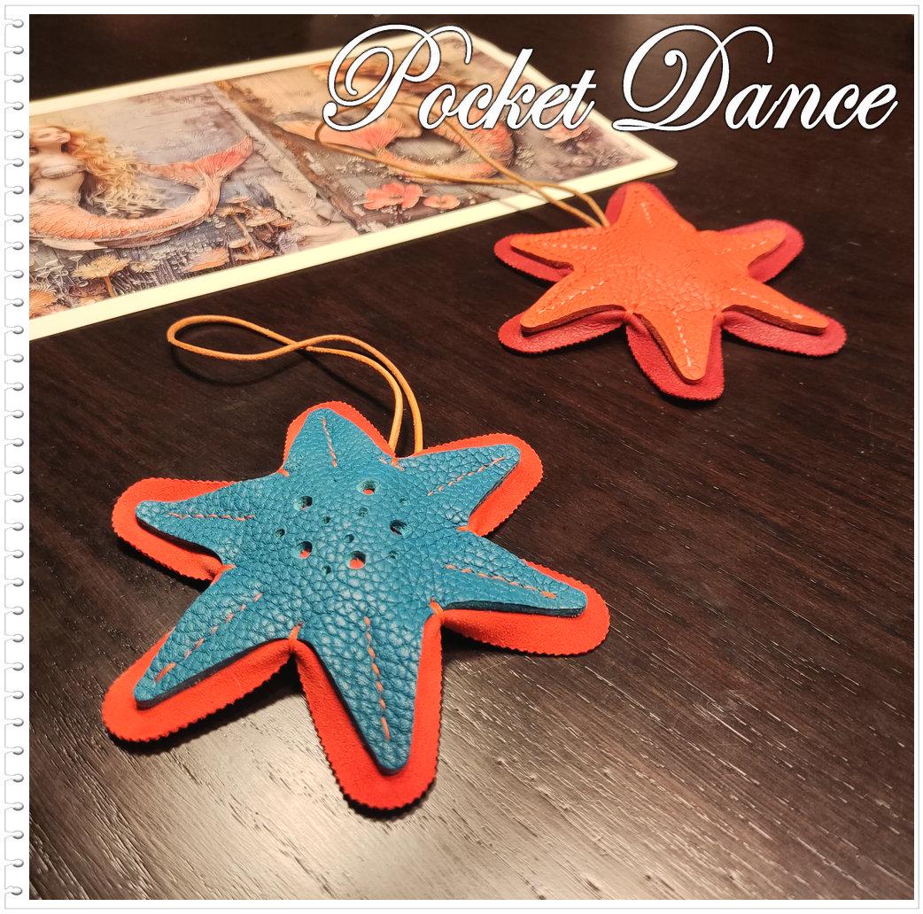 Handmade Leather Starfish Bag Charm: Ocean Sea Star Keychain